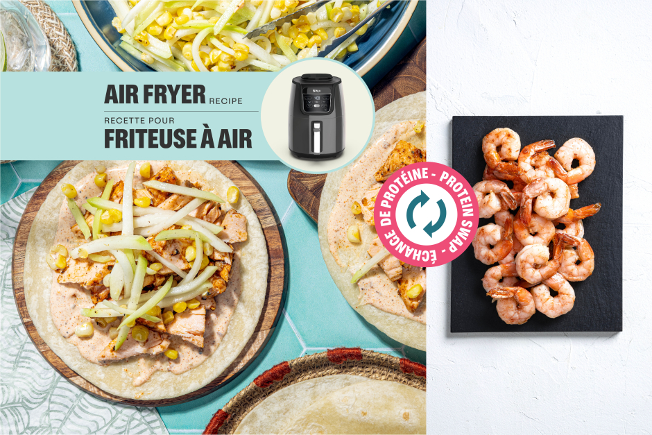 Échange de protéine | Tacos aux crevettes aux épices fumées