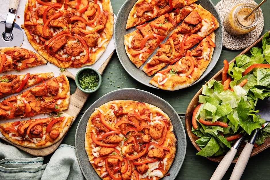 Tandoori Chicken Naan Pizzas with Sweet Peppers