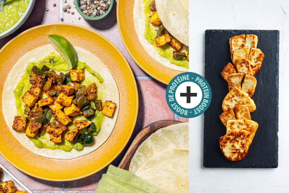 Protein Boost | Sheet Pan Halloumi Rainbow Tacos