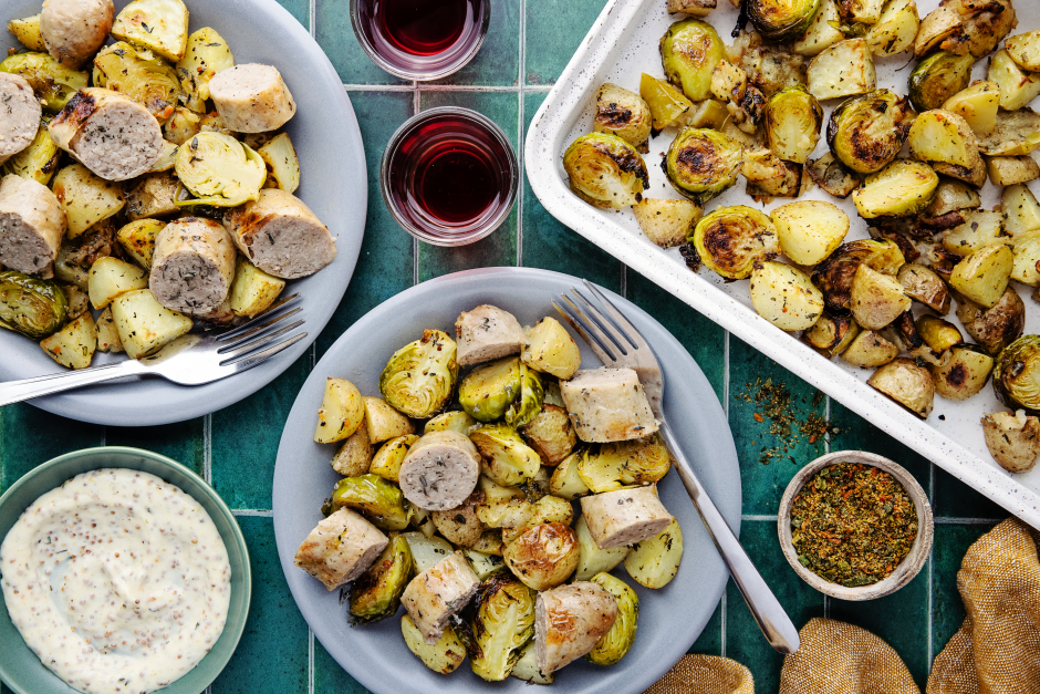 Pork Sausage Traybake with Veggies, Apple & Thyme