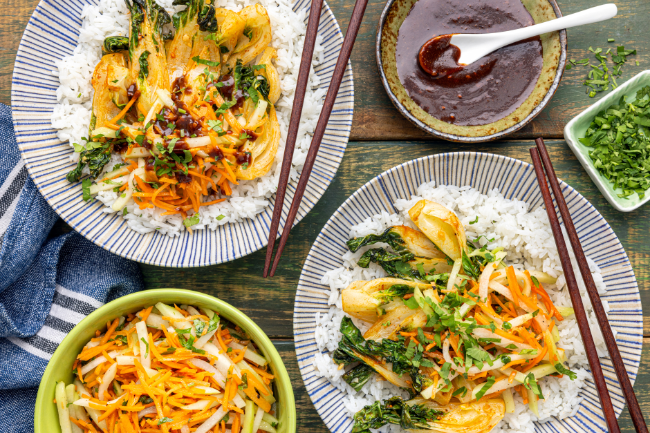 Veggie Satay Bowls with Chayote, Bok Choy & Carrots
