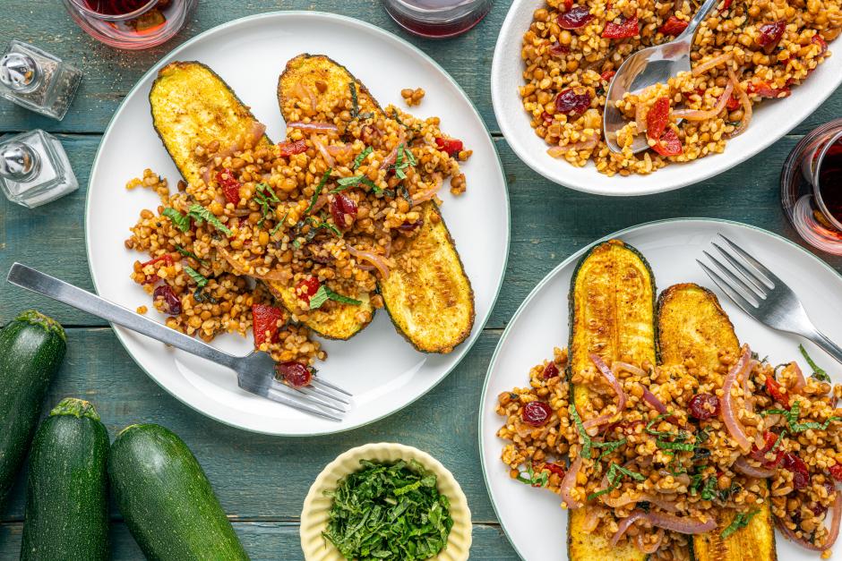 Zucchinis garnis de lentilles et boulgour aux épices berbères