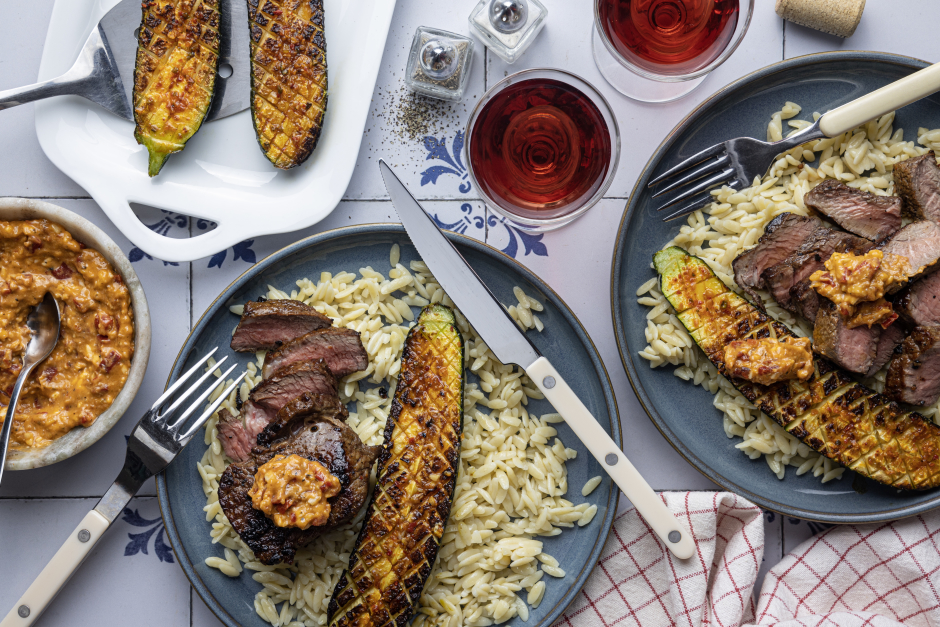 Pan-Seared Steaks with Romesco Butter