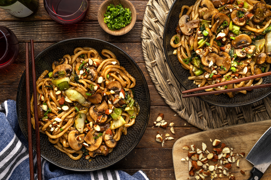 Teriyaki-Style Shanghai Noodles with Soy-Baked Almonds