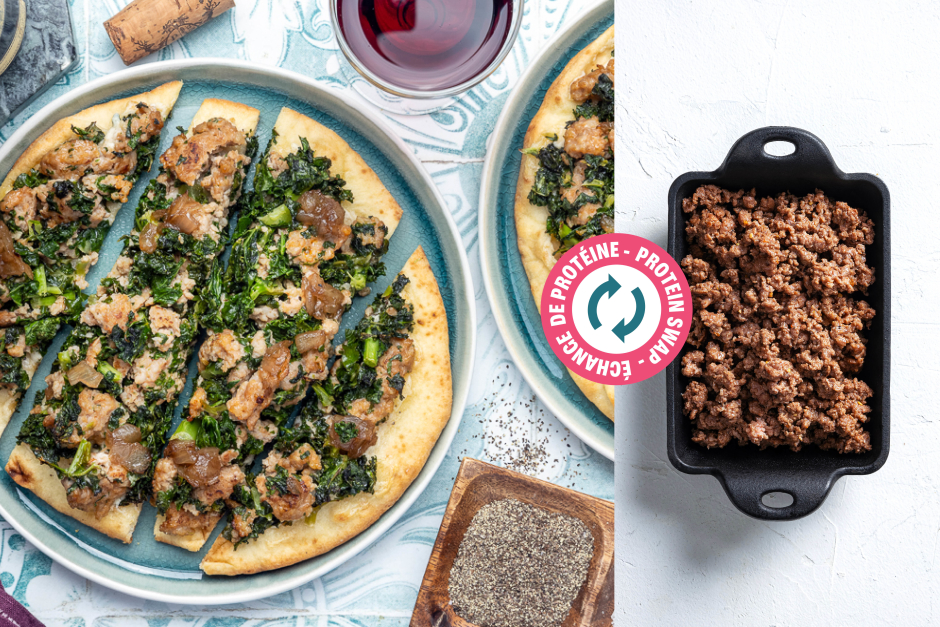 Protein Swap | Beef, Caramelized Onion & Kale Flatbreads