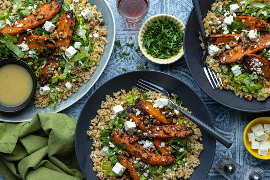 BBQ-Glazed Roasted Carrot & Walnut Bulgur Bowls