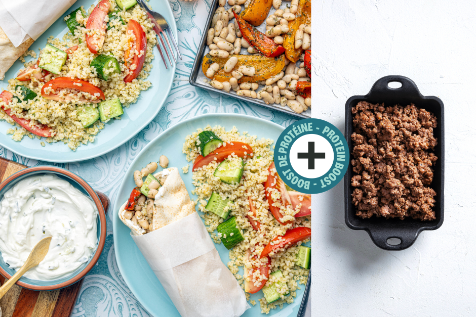 Protein Boost | Greek-Style Beef, White Bean & Roasted Pepper Pita Wraps