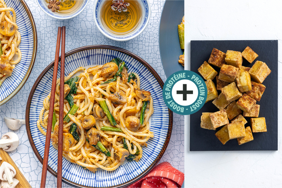 Boost de protéines | Nouilles de Shanghai crémeuses au tofu, champignons et miso
