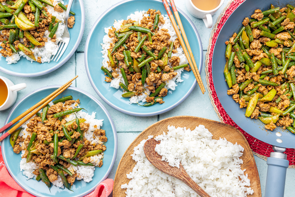 Sauté de porc haché et légumes verts