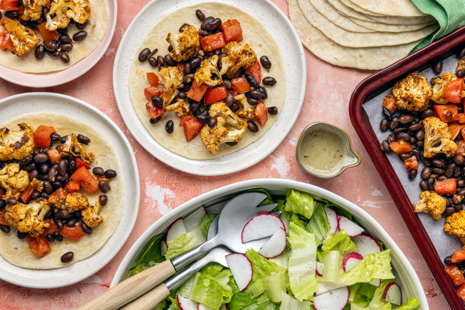 Sheet Pan Cauliflower & Black Bean Tacos