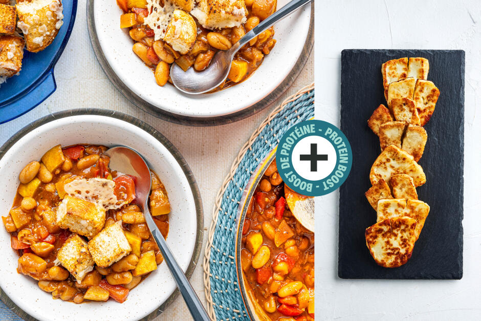 Boost de protéines | Chili végétarien au halloumi, zucchinis et aux haricots blancs