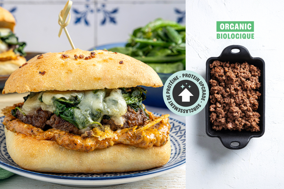 Surclassement de protéine | Burgers de bœuf BIO au fromage à l’irlandaise