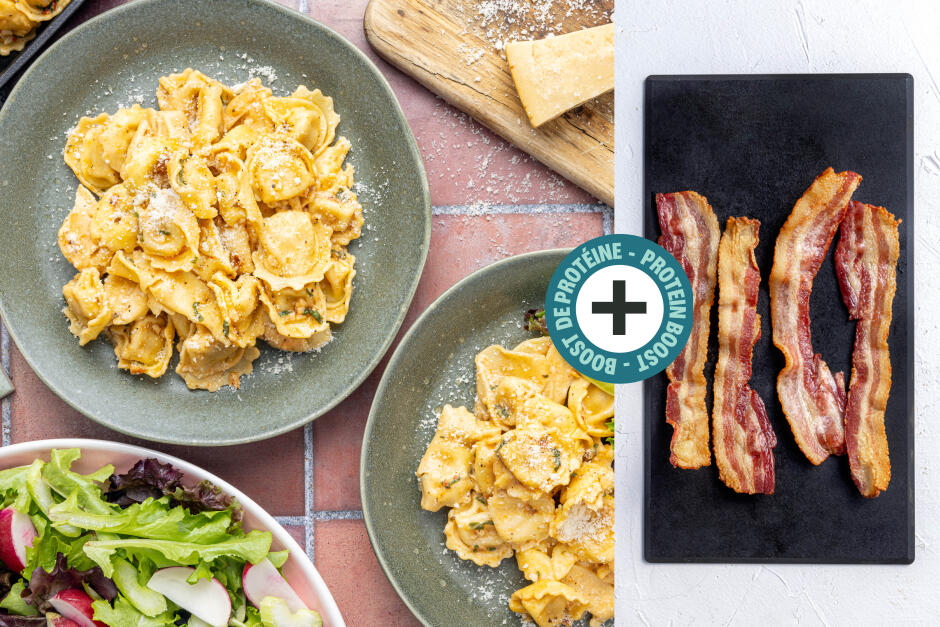 Boost de protéines | Tortellinis au fromage avec bacon et beurre noisette à la sauge