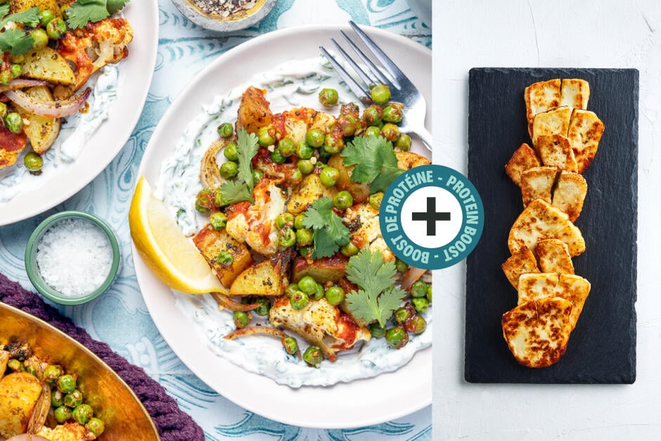 Protein Boost | Sheet Pan Aloo Gobi with Halloumi