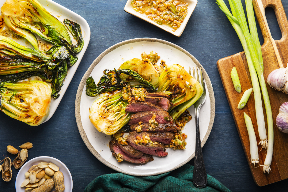 Ponzu Steaks with Scallion-Peanut Salsa