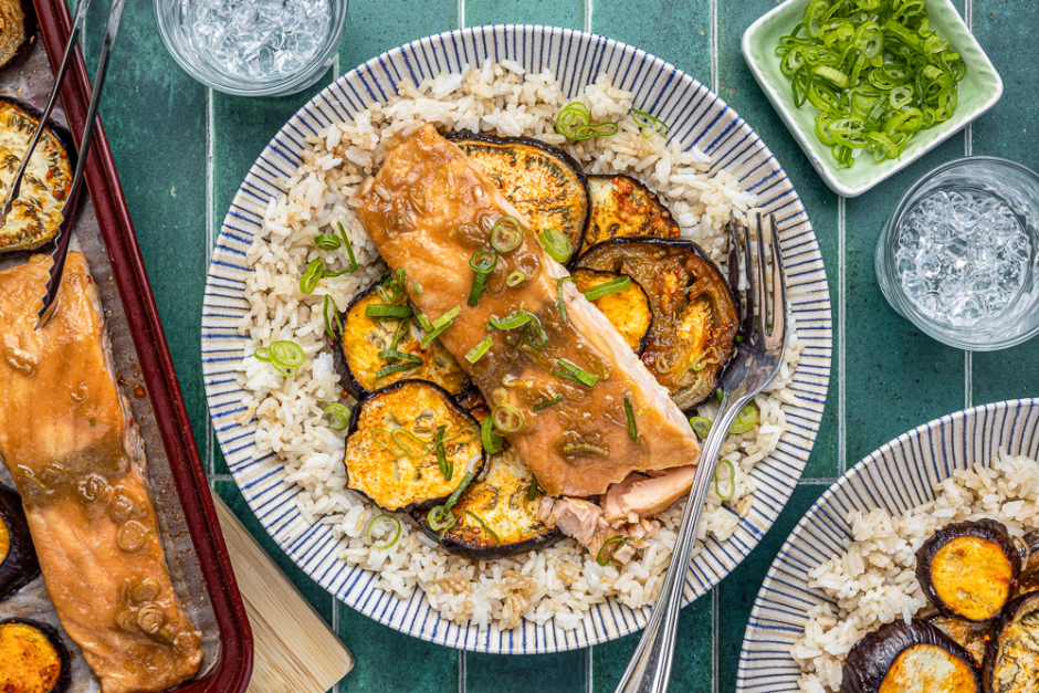 Honey-Miso Baked Salmon & Eggplants