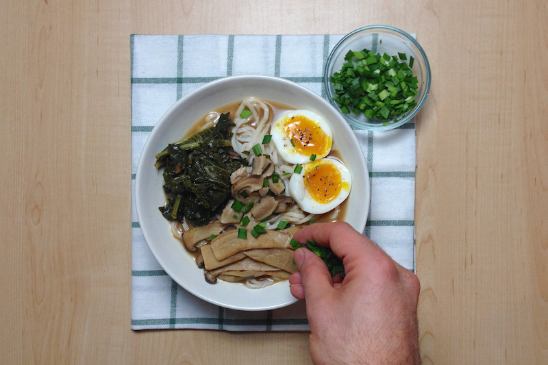Ramen Noodle Soup with Kale and King Oyster Mushrooms