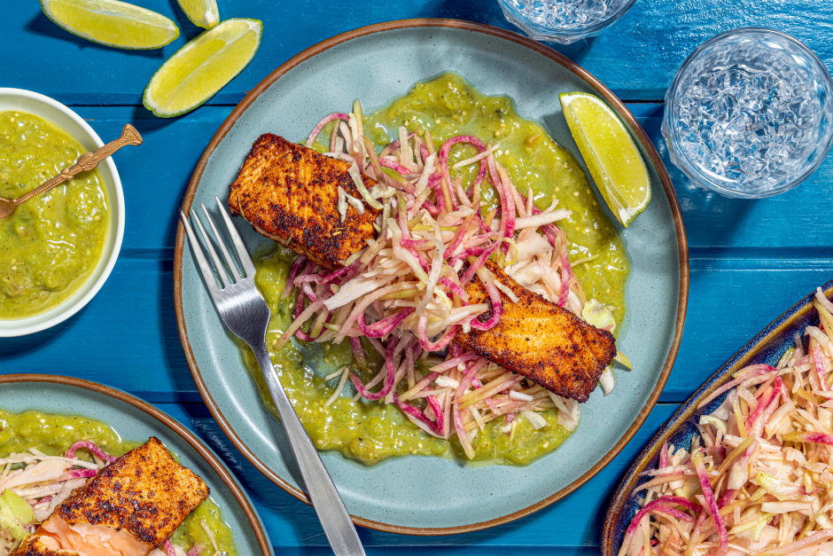 Smoky Seared Salmon with Tomatillo Guacamole