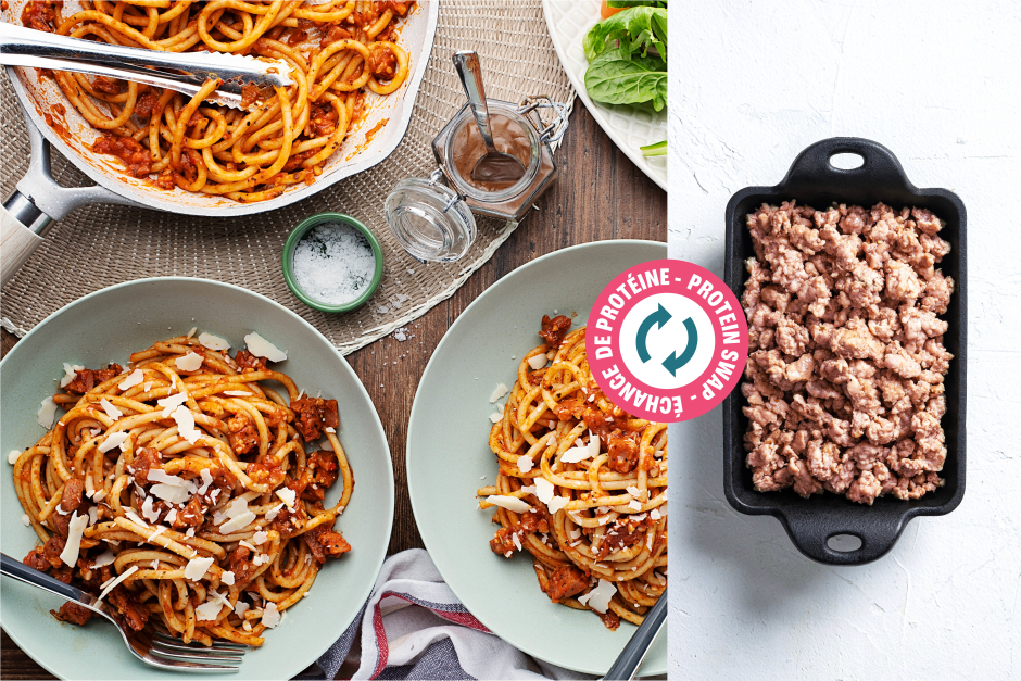 Protein Swap | Quick Bucatini All’Amatriciana with Sausage Meat & Parmesan