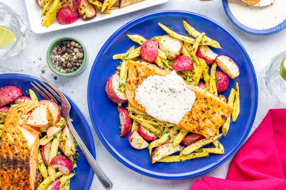 Seared Salmon with Grainy Mustard 'Hollandaise'