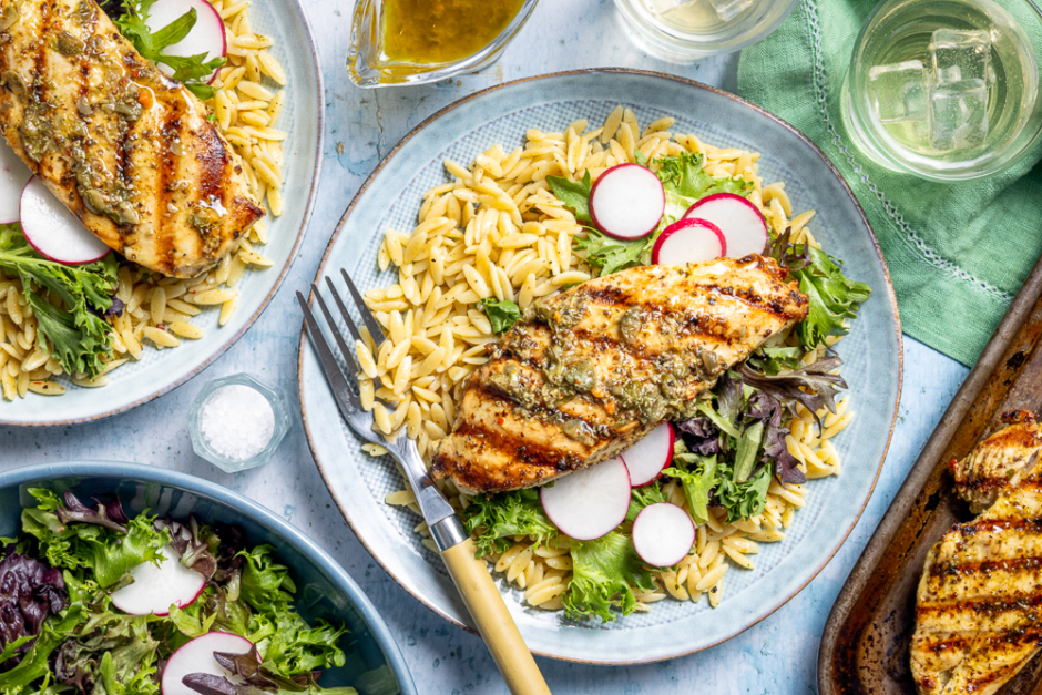 Grilled Chicken Paillard with Caper-Mustard Vinaigrette