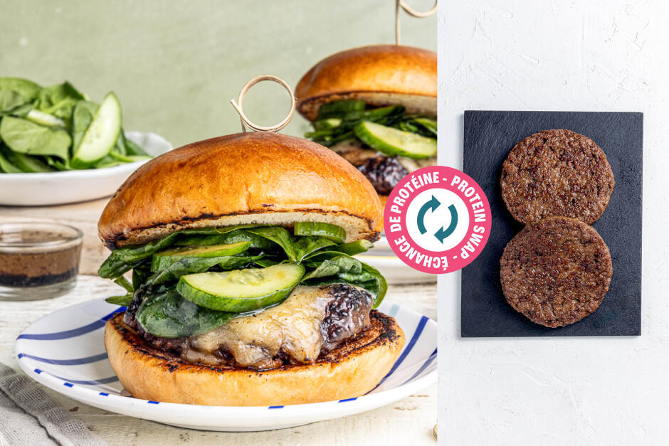 Protein Swap | Cheesy Caramelized Onion Impossible™ Beef Burgers