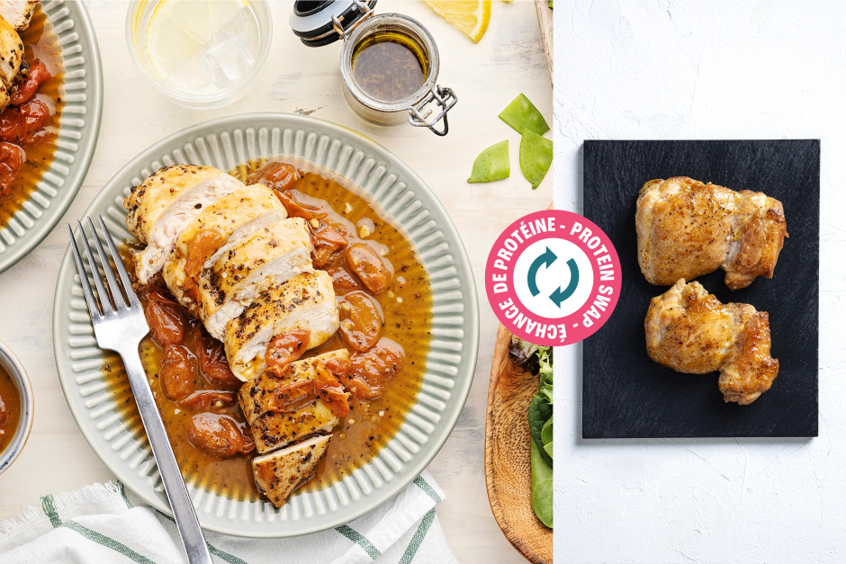 Protein Swap | Chicken Thigh, Balsamic & Burst Cherry Tomato Skillet