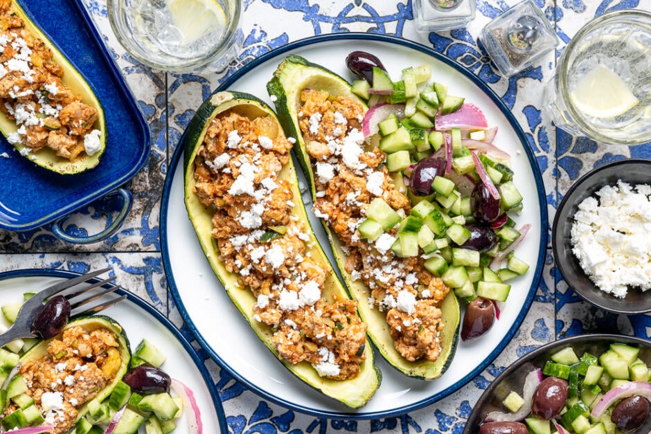Feta-Topped Beef Zucchini Boats