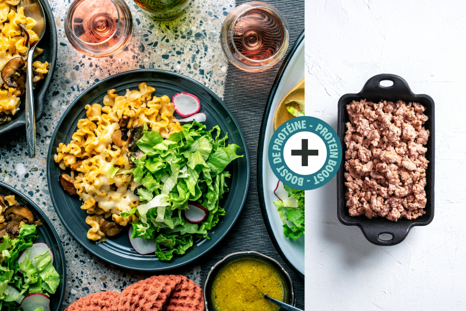 Boost de protéines | Poêlée de mafaldas crémeuse au chair à saucisse, champignons et mozzarella