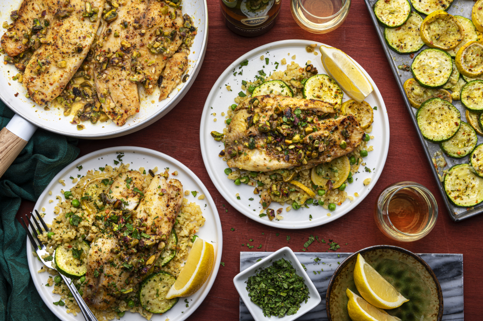 Tilapia avec beurre noisette pistaches-citron