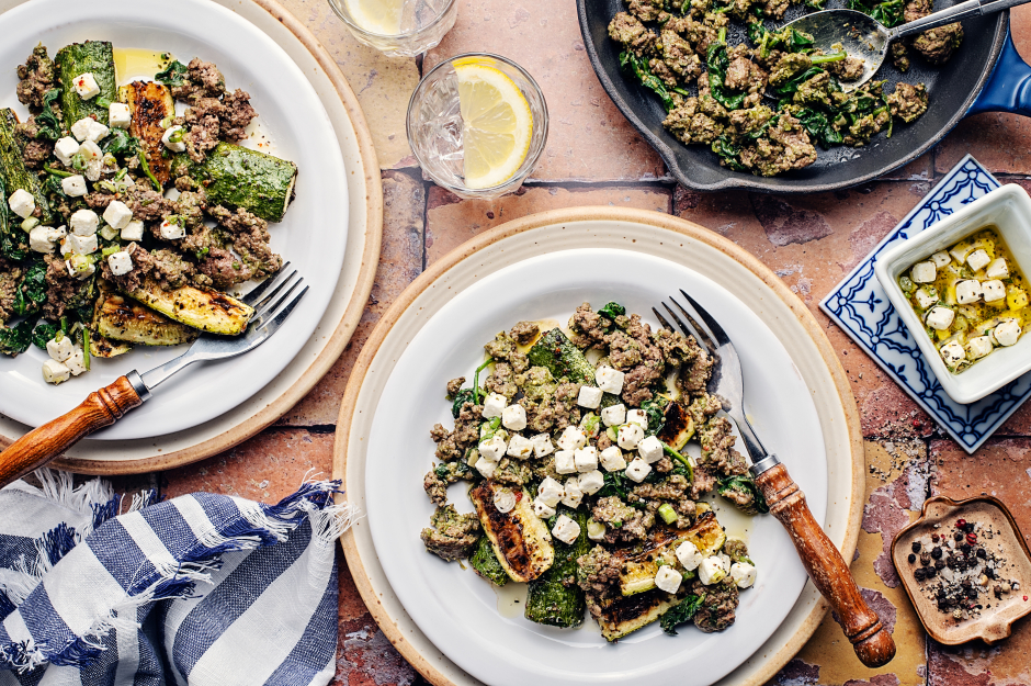 Carb-Wise: Ground Beef & Pesto Skillet Supper