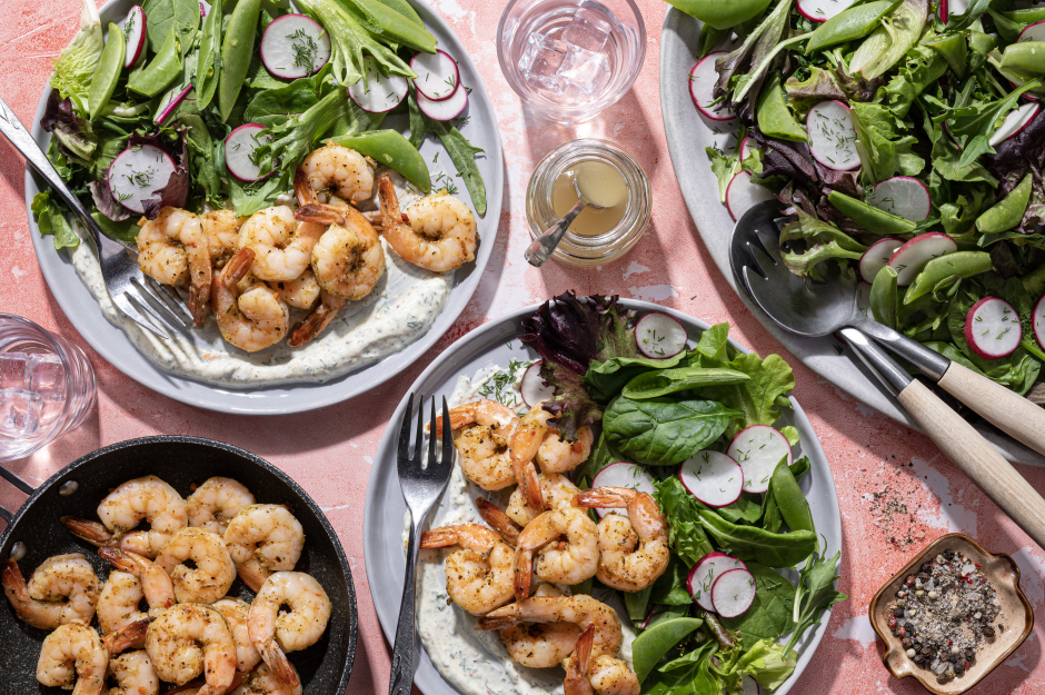 Keto: Seared Shrimp over Lemon-Dill Yogurt