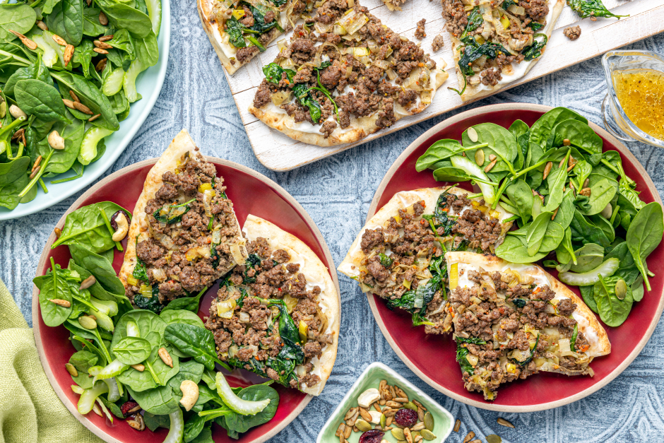 Beef, Greens & Labneh Flatbreads