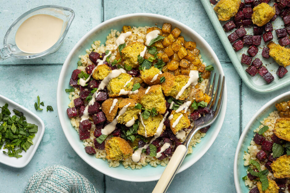 Roasted Fall Veggie & Falafel Bowls