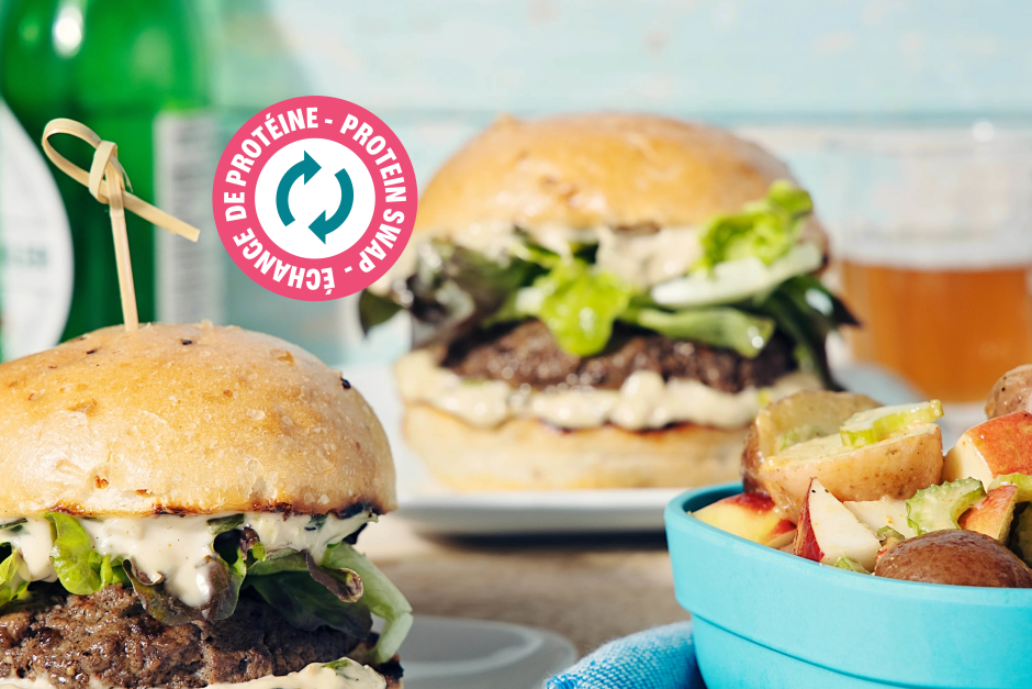 Protein Swap | BBQ Beef Burgers with Grilled Scallion Mayo