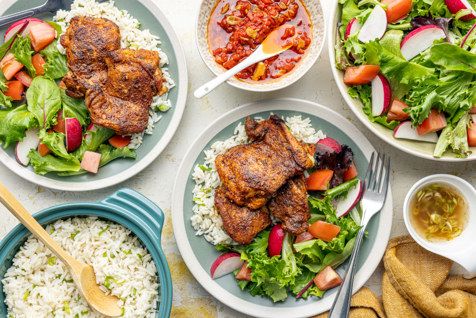 Cuisses de poulet avec sauce aux poivrons grillés