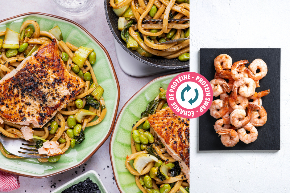 Protein Swap | 10-Minute Spiced Shrimp with Saucy Udon Noodles