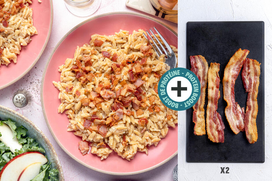 Boost de protéines | Orzo crémeux au double bacon style spätzle