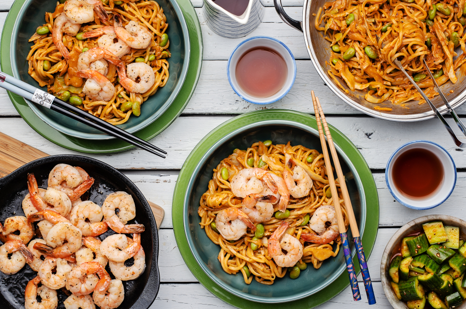 Quick Shrimp & Peanutty Noodles