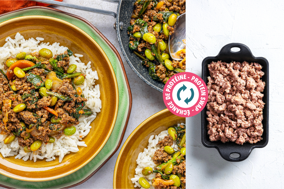 Protein Swap | Lime-Kimchi Ground Pork Donburi Bowls