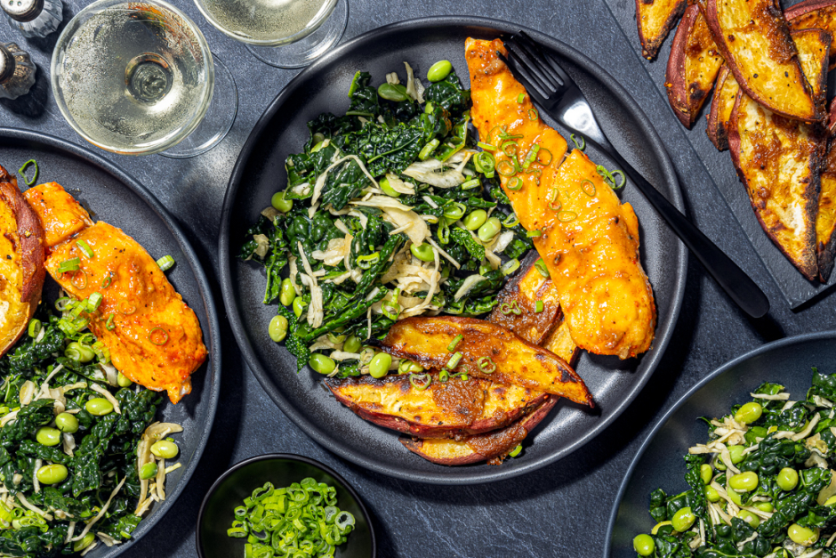Miso Butter Broiled Halibut & Murasaki Sweet Potatoes