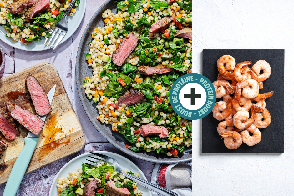 Protein Boost | Grilled Surf 'n' Turf over Italian Pearl Couscous Salad