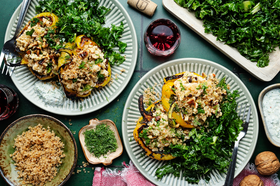 Bulgur, Toasted Walnut & Kale Stuffed Peppers