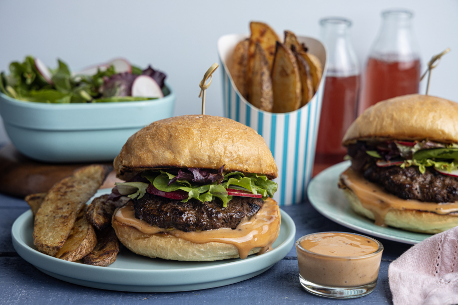 Seared Beef Burgers with BBQ Mayo