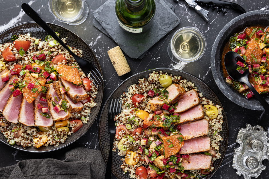 L’Artisan: Spiced Tuna Steaks over Tangy Tomato Quinoa