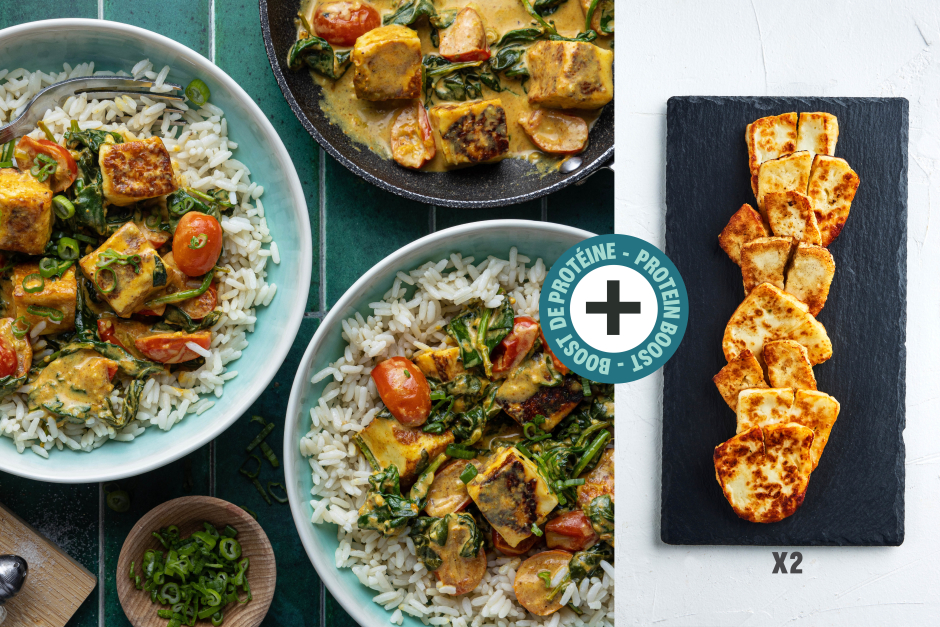 Protein Boost |  Double Halloumi Creamy Saag with Cherry Tomatoes