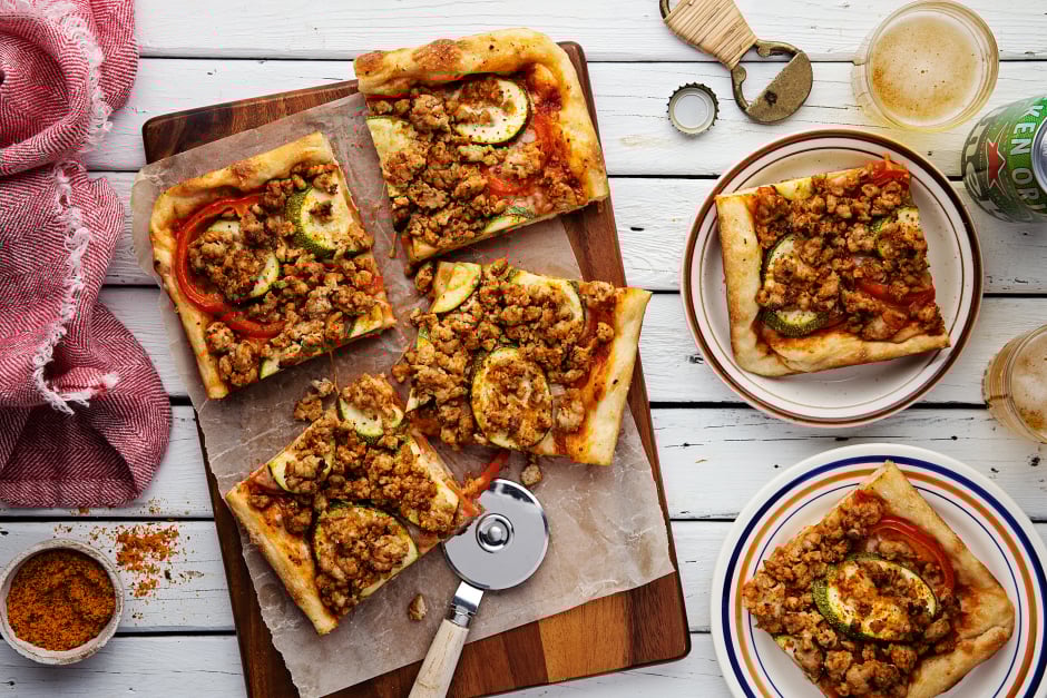 Pizza style Detroit avec porc haché