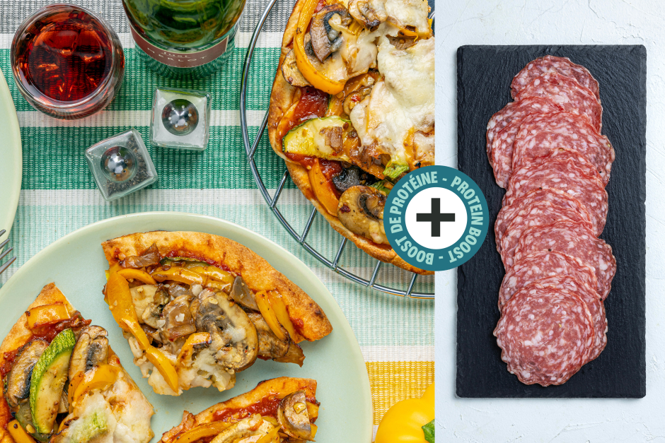 Protein Boost | Salami, Heirloom Zucchini, Pepper & Mushroom Naan Pizzas