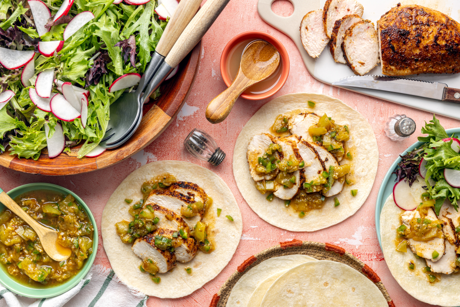 Chicken Tacos with Spicy Tomatillo-Jalapeño Salsa Verde