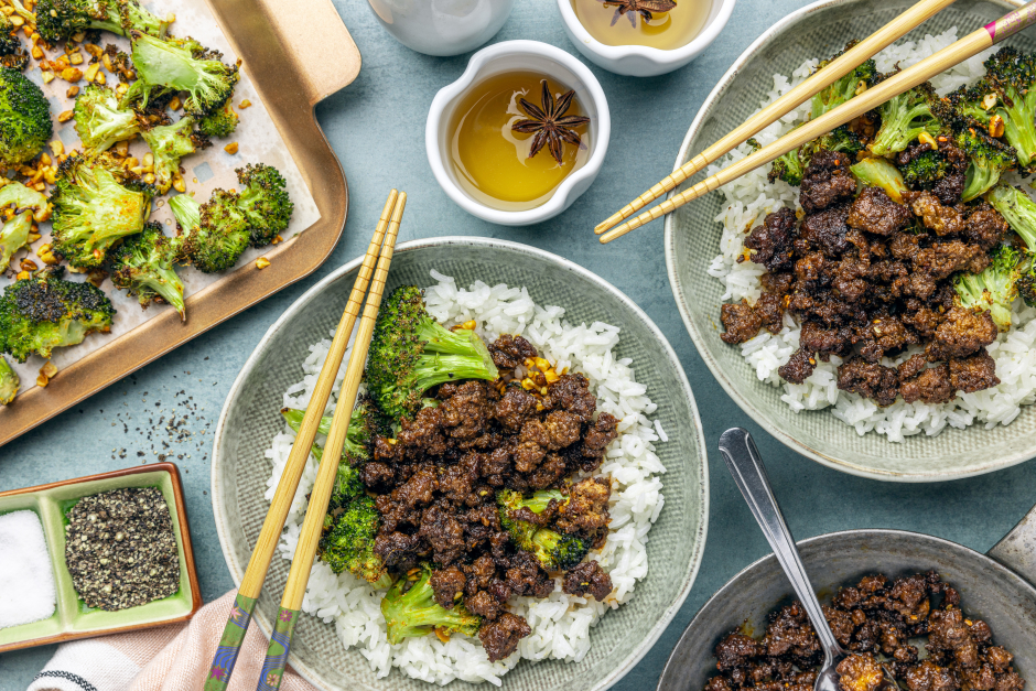 Mongolian-Inspired Ground Beef over Ginger Jasmine Rice